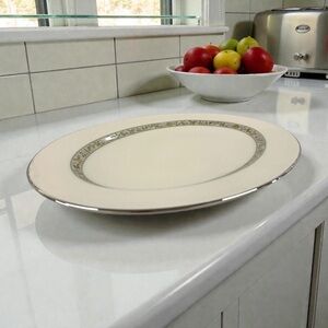 Lenox Springdale 16” Oval Serving Platter Ivory Platinum Trim USA Discontinued